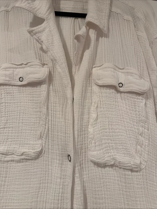 We The Free free people oversized White Button-Down‎ Textured Shirt medium - Image 2