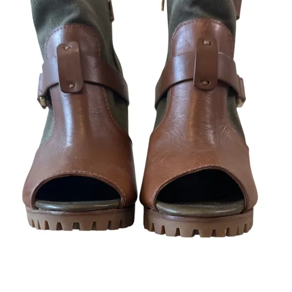 Tory Burch Oren Peep Toe‎ Booties Olive Brown Leather 8 - Image 3