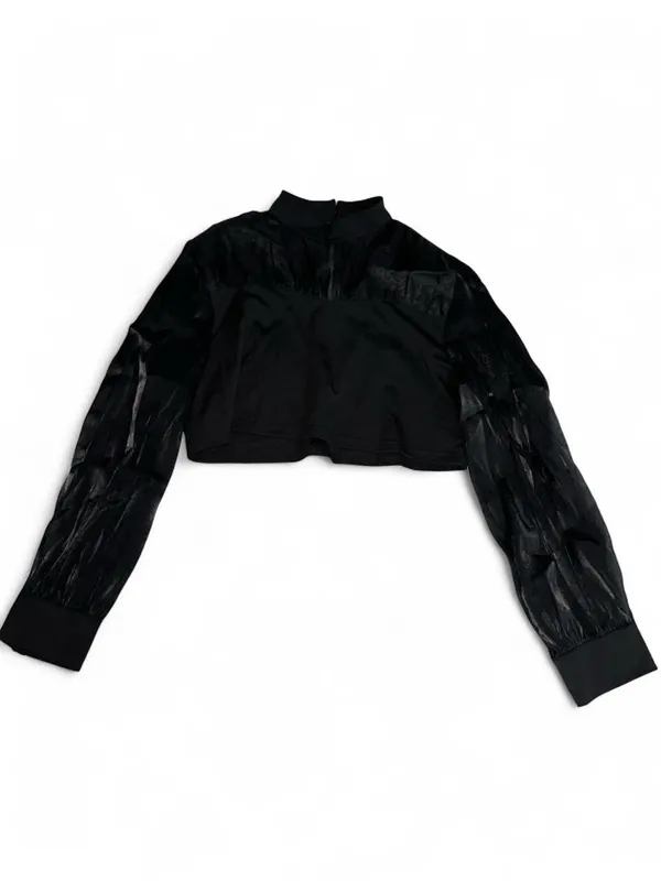 SheIn Maternity Black Cropped Sheer-Sleeve Mock Neck Top & Pencil Skirt 2 Piece Set - Image 2