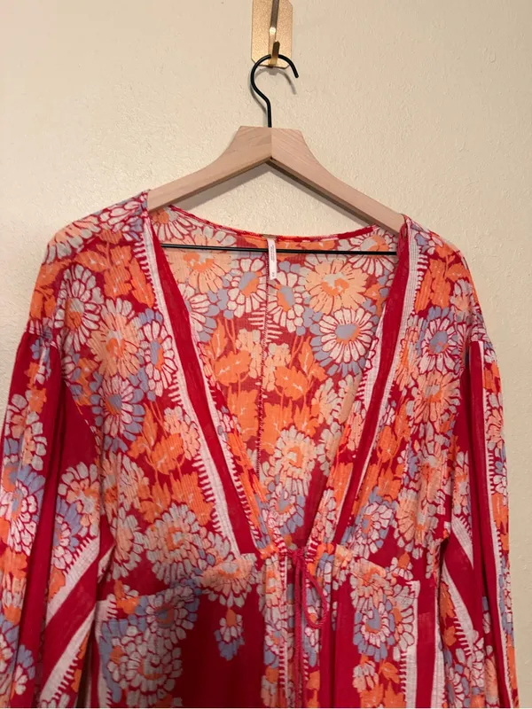 Free People Dream Girl Maxi Open Top Retro Red Lightweight Robe Size Size Medium - Image 7