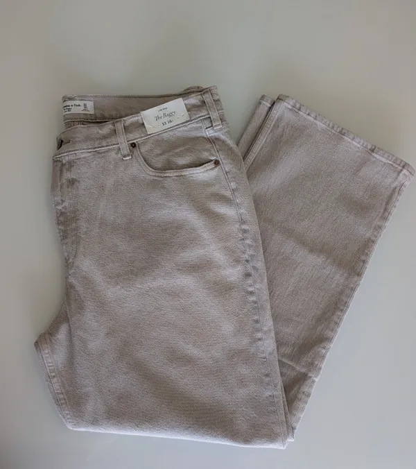 Abercrombie & Fitch The Baggy Low Rise Taupe Jeans Size 33 16 Regular NWT XL - Image 9