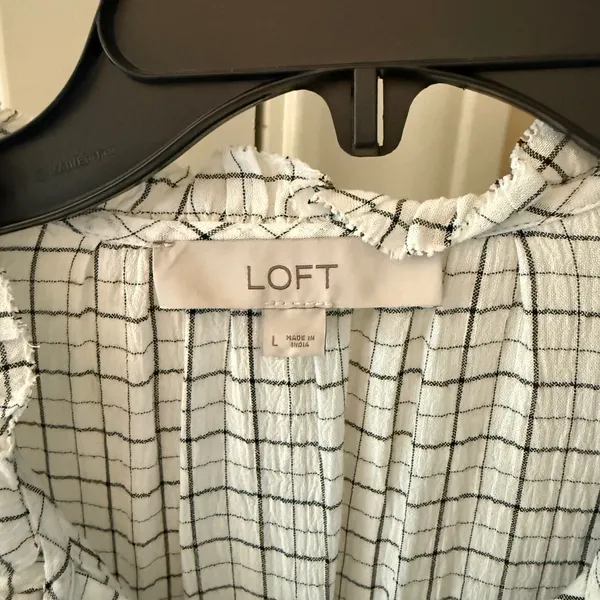 LOFT Plaid Ruffle Split-Neck Blouse - Image 4