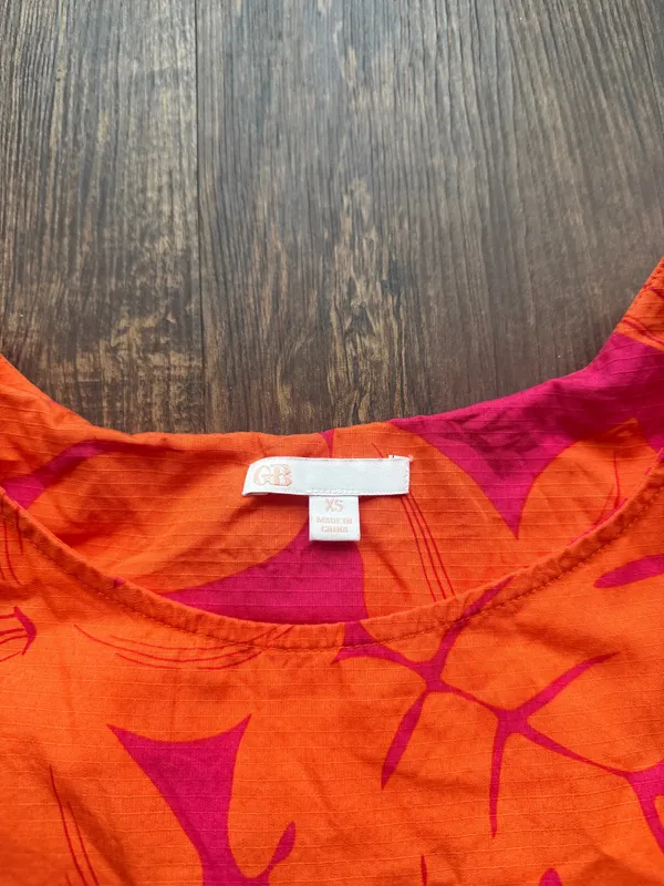 GB Women’s Pink Orange Floral Puff Sleeve Babydoll Mini Dress Size XS Tropical - Image 3