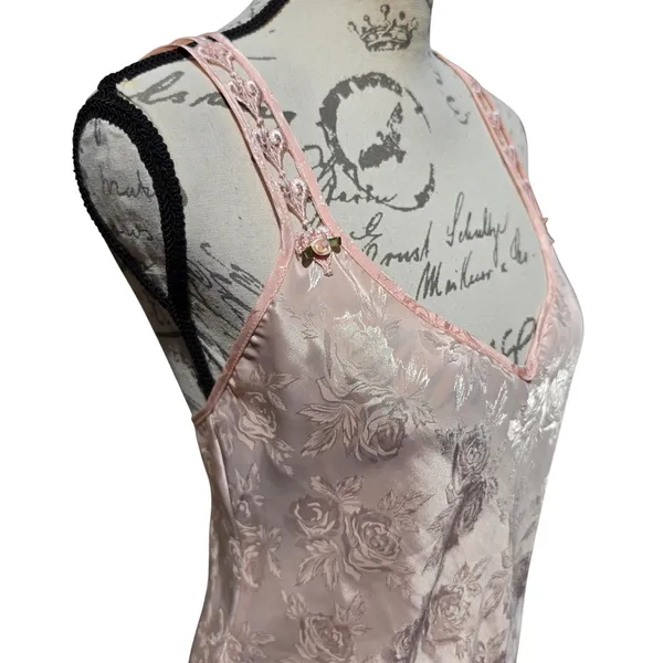 Expressions by California Dreaming Pink Floral Satin Chemise Vintage Small NWT - Image 3