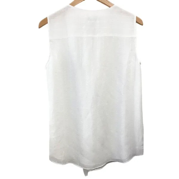 TOMMY HILFIGER White Sleeveless Ruffle Front Top M Lined Blouse - Image 9
