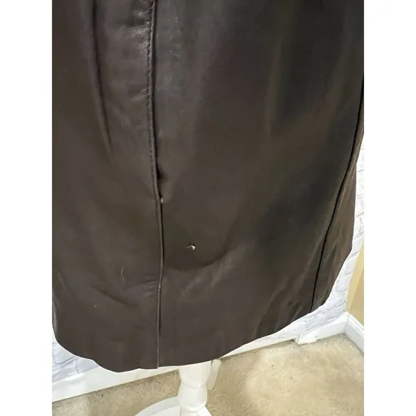 ALFANI Brown GENUINE LEATHER JACKET COAT Button Front Women's Large - Image 8