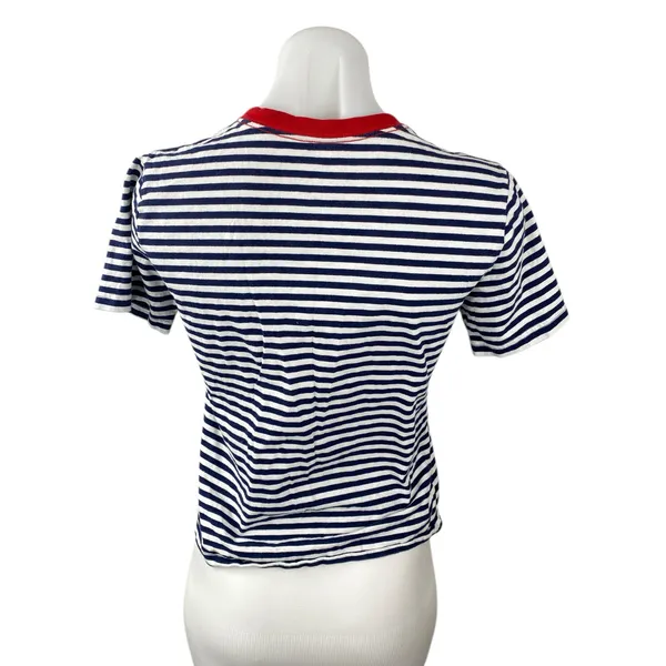 Polo Ralph Lauren White Navy Striped V Neck Short Sleeve Basic Tee T-Shirt Top S - Image 4