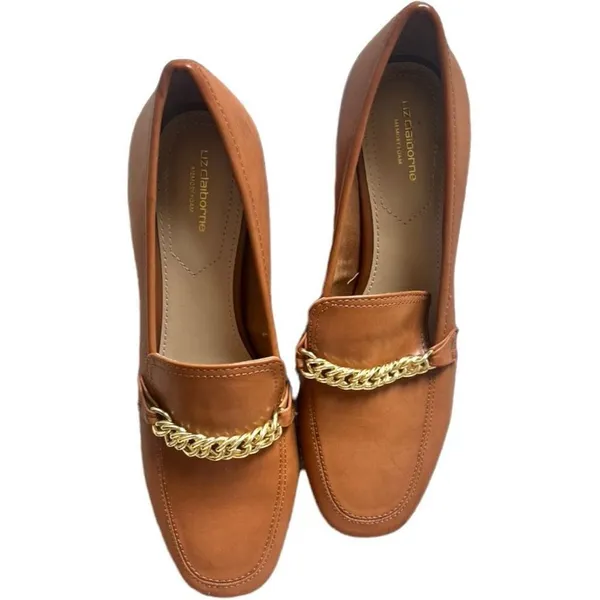 New Womens Liz Claiborne Manhattan Tan Memory Foam Chain Link Pumps Heels - 8.5 - Image 2