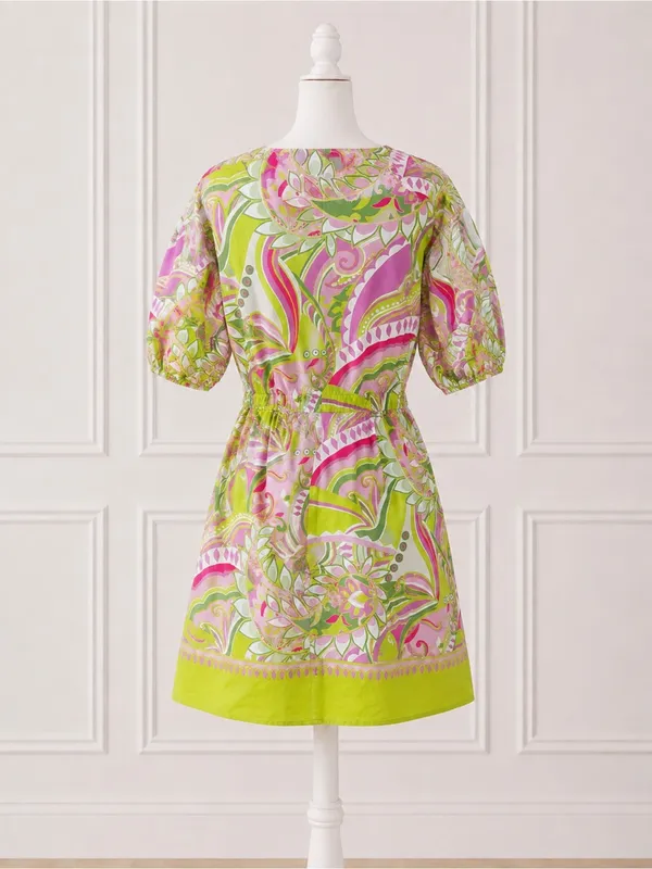 NWT Chloe+Rene Paisley Print Puff Sleeve Mini Dress Size Small Retro Mod Preppy - Image 5
