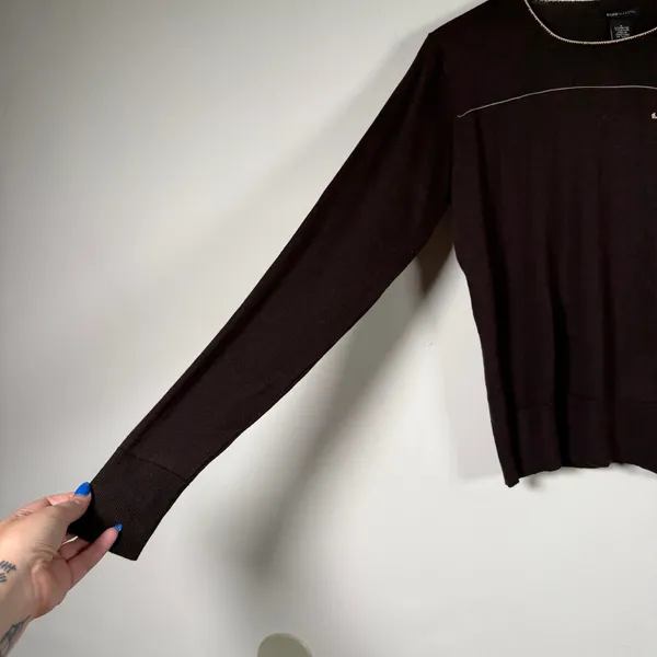 Y2K Vintage BCBG Max Azria Brown lightweight Sweater with Bow Detail Medium - Image 4