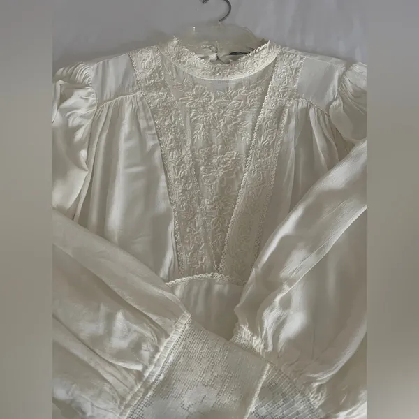 ZARA Textured Tweed Short Sleeve Top - Off White / Beige - Size XL - NWOT - Image 5