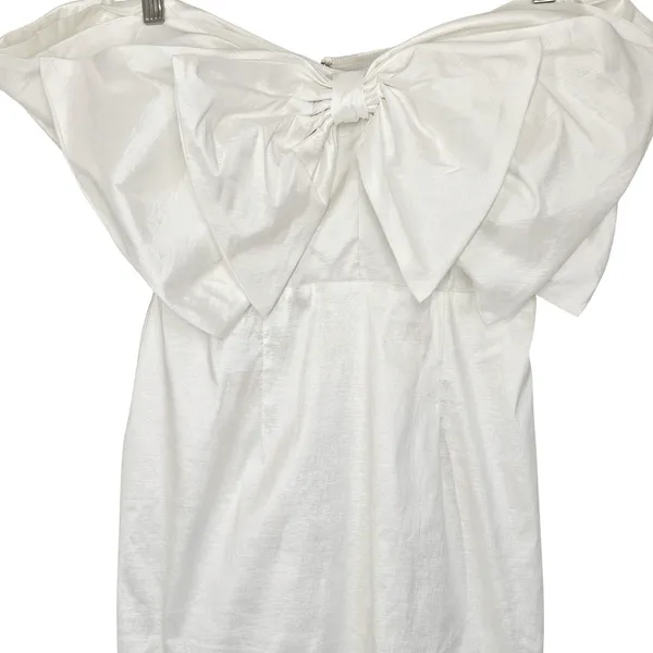 Bardot Mini‎ Bow Dress in Shimmer White Size US XL Cocktail Bridal Statement NEW - Image 5