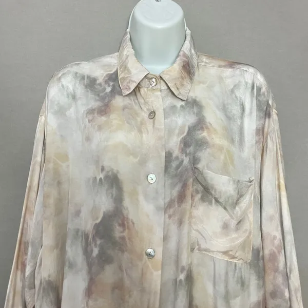 Grade & Gather Top Watercolor Marble Print Button Down Shirt Medium Blouse - Image 3
