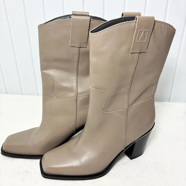 Franco Sarto‎ Taupe Leather Upper Women's Valor Mid Shaft Cowboy Boots Size 9.5 - Image 3