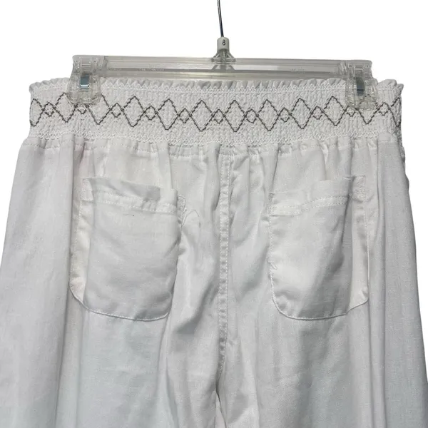 April Kiss Linen Pants Beach Summer Boho NWT High Waist Wide Leg SZ LG White - Image 7