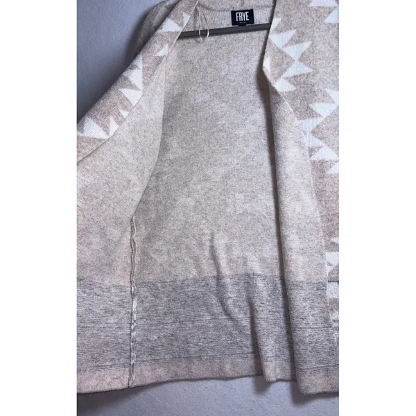 Frye Womens XL Beige Geometric Southwestern Open Front Knit Cardigan Sweater - Image 4