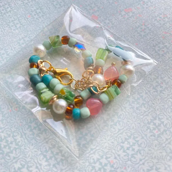 Handmade colorful Czech glass beads mix Kawaii bracelet💚 - Image 3