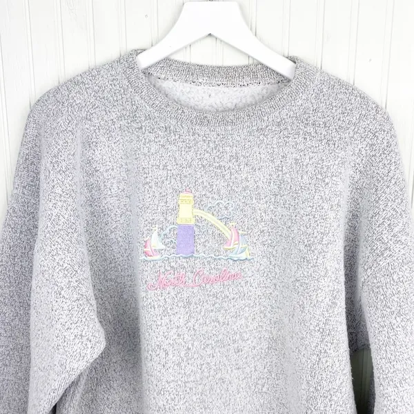 Vintage Retro Embroidered North Carolina Super Soft Grey Crewneck Sweatshirt - Image 5