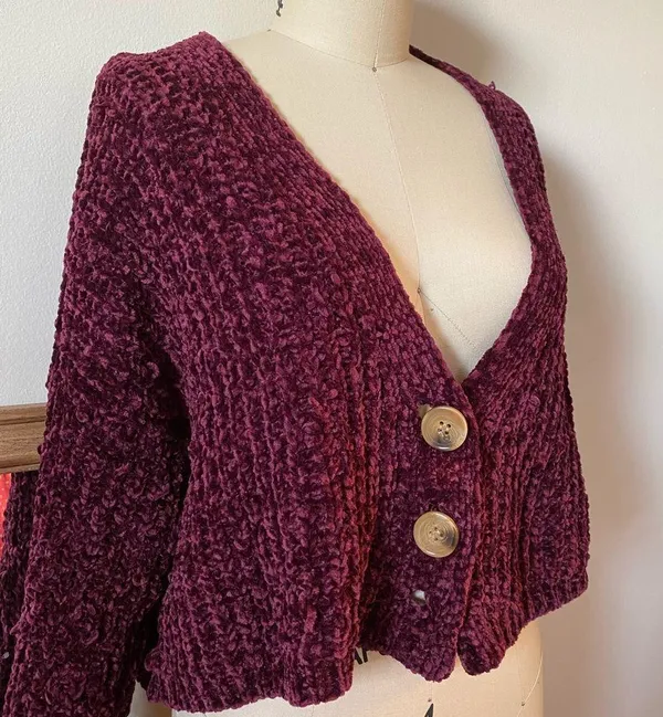 LF Fuscia Button Down Chenille Sweater - Image 2