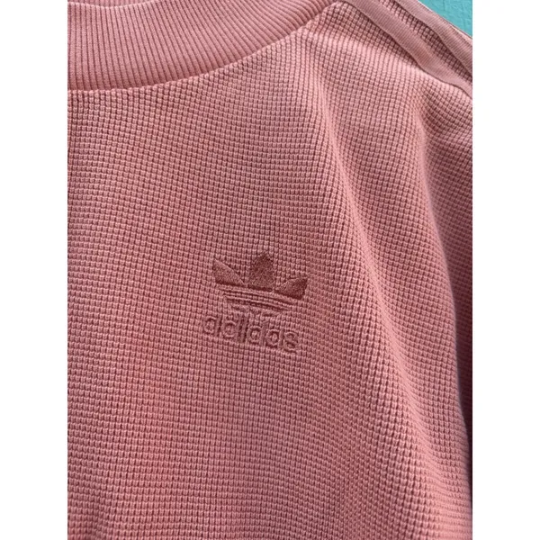 adidas Essential‎ Sweatshirt Waffle Knit Orange Size Small Crew Neck - Image 3