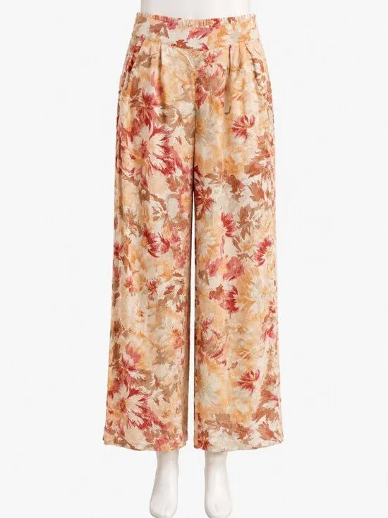✨Abercrombie & Fitch Linen-Blend Pull-On Wide Leg Orange Pattern Sz Small R Pant - Image 8