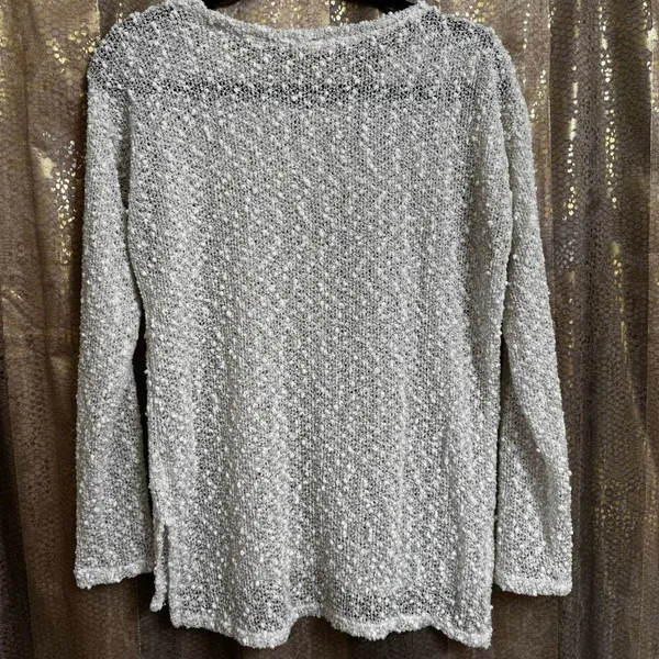 Aeropostale‎ Ivory Metallic Gold Semi Sheer Popcorn Knit Sweater Medium - Image 2