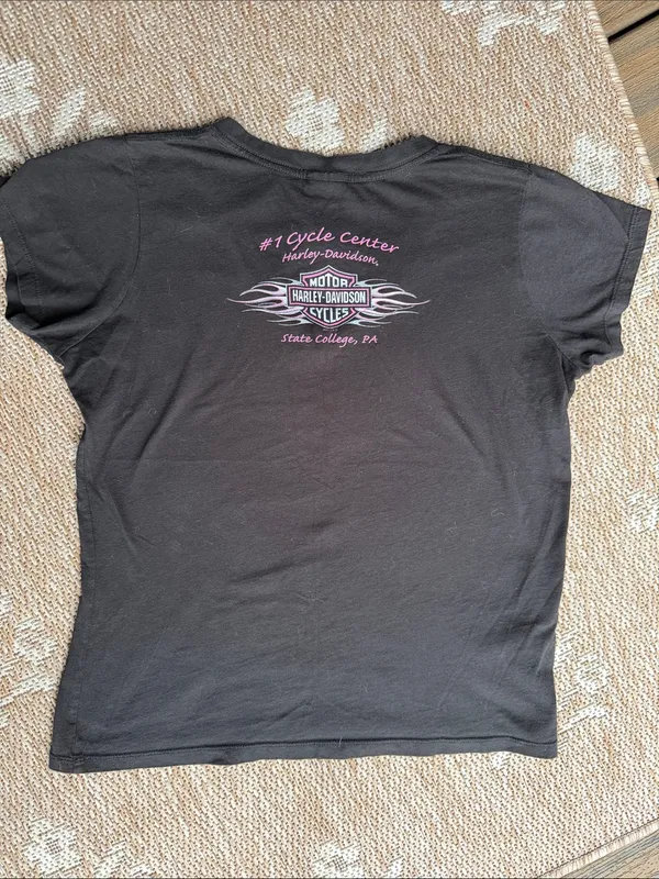 Harley-Davidson Black Women's Short Sleeve V-Neck Tee with Crystal Logo - Image 4
