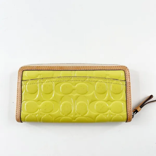 Coach Peyton Patent Leather Signature C Zip Around Wallet Neon Green - Image 3