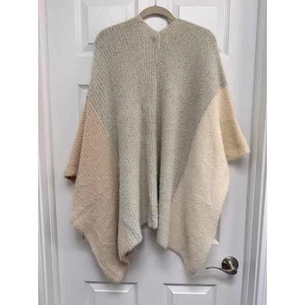 Anthropologie Saturday Sunday Colorblock Poncho Cardigan Grey Cream Tan OS - Image 3