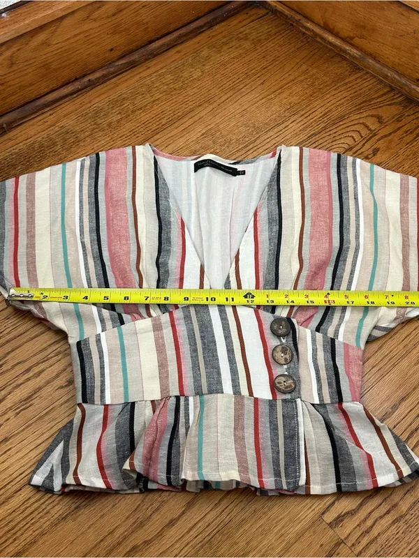 House Of Harlow x REVOLVE Striped Linen Blend Bell Sleeve V Neck Blouse Size S - Image 12