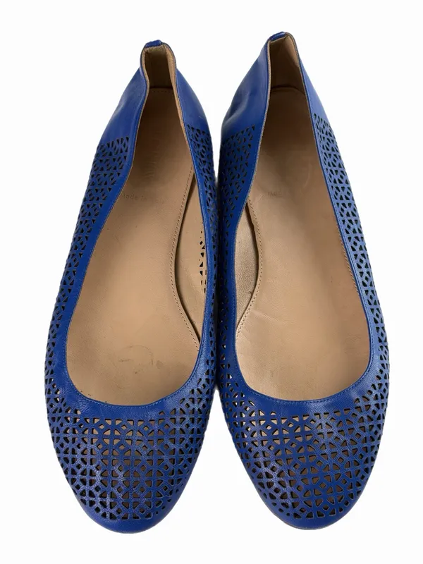 J. CREW Nora Bright Royal Blue Perforated Leather Ballet Flats Italy Size 8.5 - Image 4