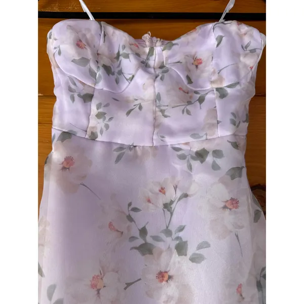NWT Lulus Chic Preciousness Lavender Floral Organza Bustier Maxi Dress Gala XS - Image 5