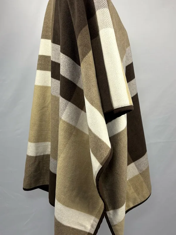 Plaid Open-Front Cape in Cream, Beige and Brown - Image 5