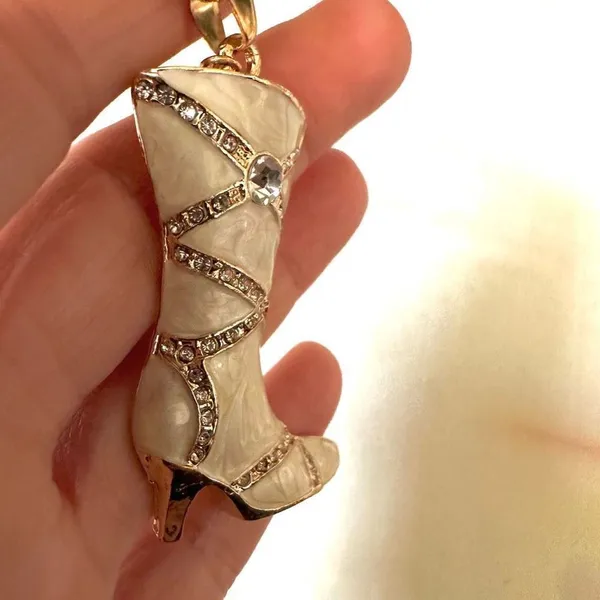 Betsey Johnson enamel rhinestone boot pendant necklace - Image 10