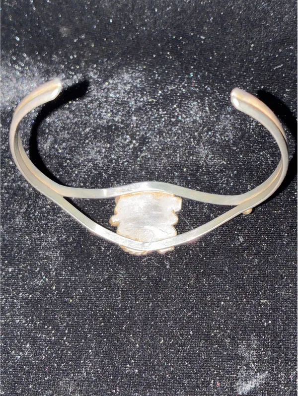 Vintage Sterling Silver Mother of Pearl Split-Shank Cuff Bracelet - Image 5