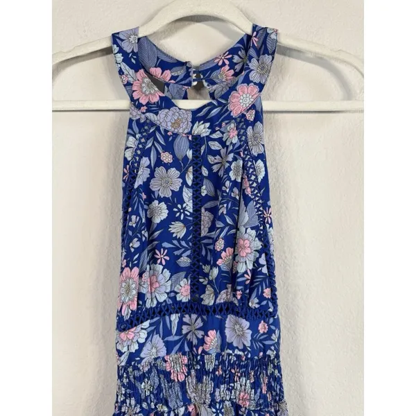 Abel the Label Blue Bell Cottage Floral Maxi Halter Backless Tie Back Dress Sz M - Image 5