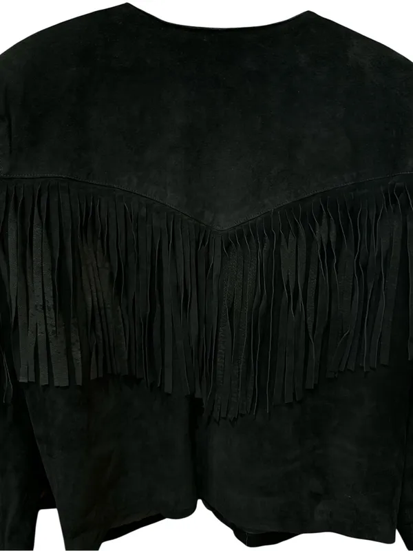 Vintage Black Suede Fringe Leather Cropped Western Boho Style Jacket Size: M - Image 7