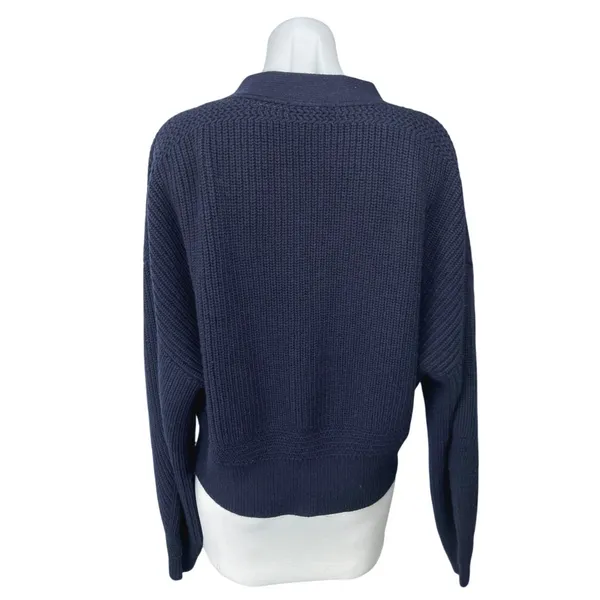 & Other Stories Navy Blue Wool Waffle Knit V-neck Button Cardigan Sweater Top M - Image 2