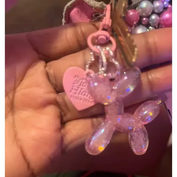 NEW‎ Pink Balloon Dog Keychain Heart Charm Keyring Cute Y2K - Image 5