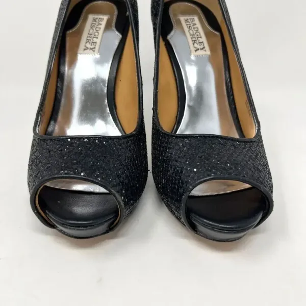 Badgley Mischka Kassidy ll Black Sequin 5 Inch‎ Heel Platform Pumps Size 8M - Image 6