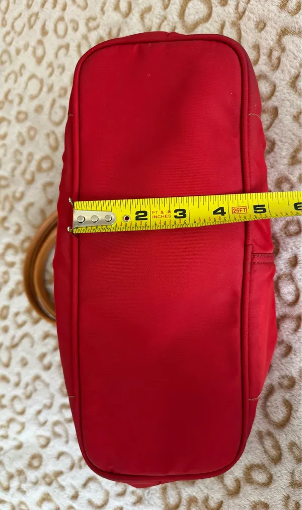 Coach Hampton Red Nylon Tote with Tan Leather Strap Handbag Women's - Image 9