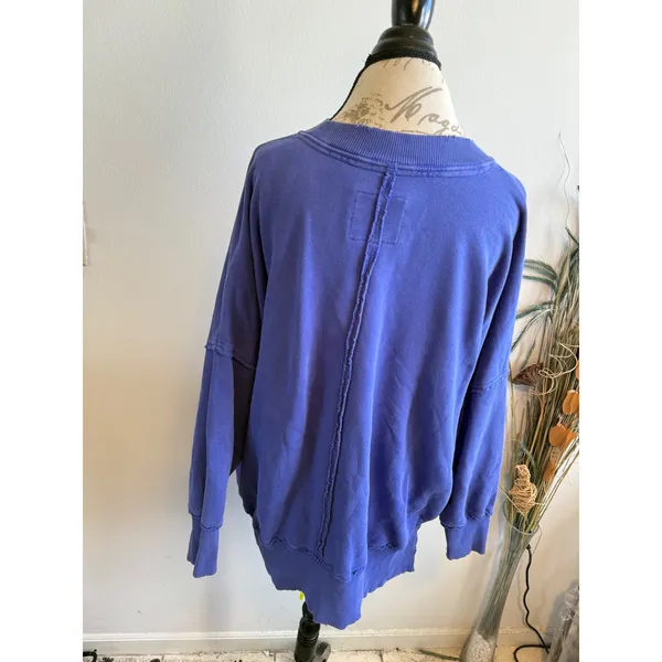 Aerie Self Care Club‎ Blue Oversized Sweatshirt Womens Medium Exposed Seam Crew - Image 2