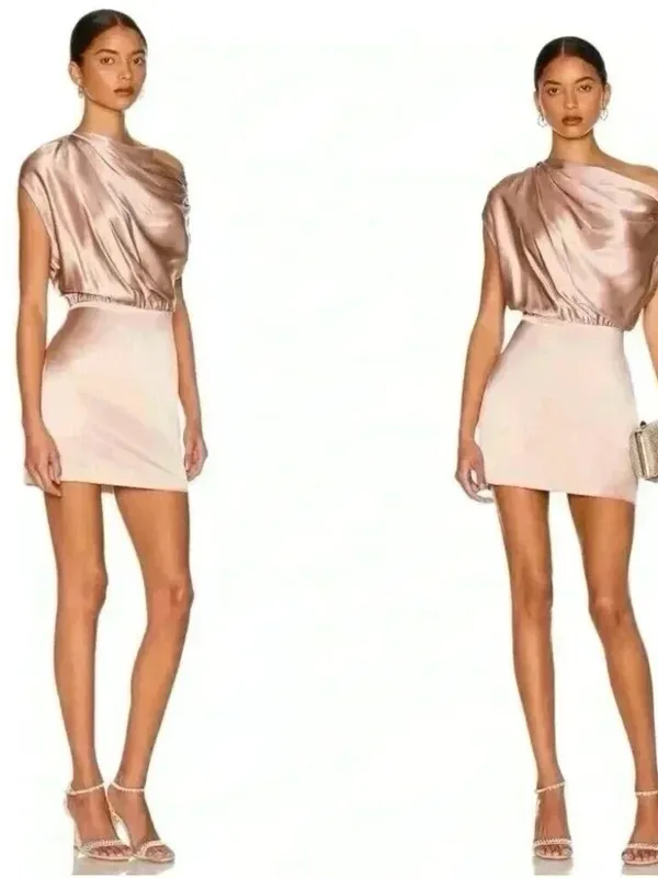 The Sei Silk One Shoulder Draped Mini Dress Pink 6 - Image 2
