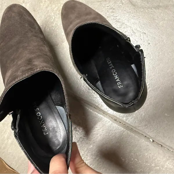 Franco Sarto Black & Charcoal Almond Toe Suede Leather Heeled Ankle Boots 6 GUC - Image 4