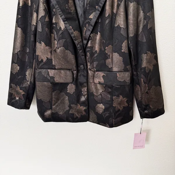 [Avec Les Filles] Black Gold Floral Print Jacquard Tuxedo Blazer Jacket NWT XL - Image 8