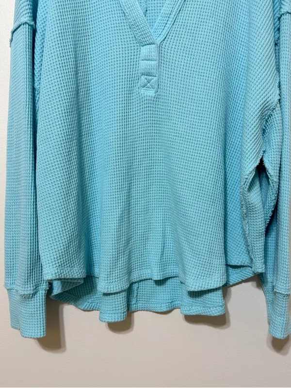 Aerie LumberJane Waffle Polo Sweatshirt Size XL Blue - Image 5