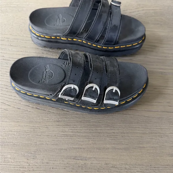 Dr. Martens Women’s Black Leather Buckle Slides - Image 3