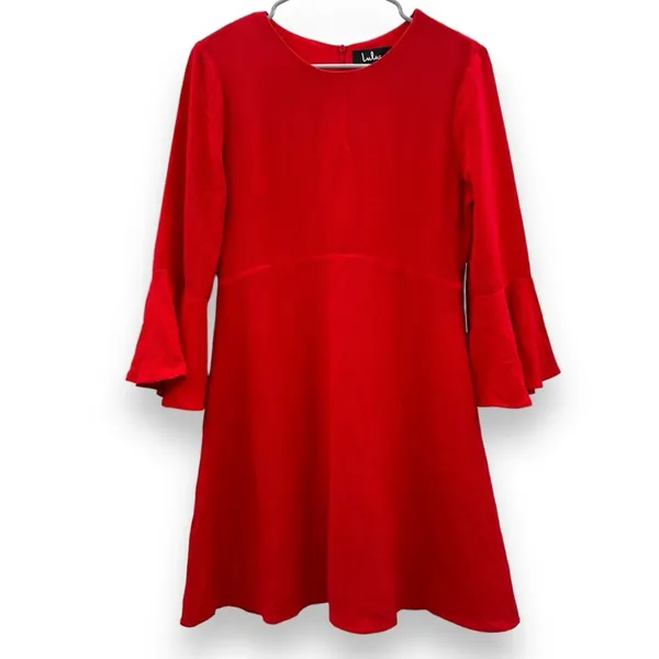 Lulus‎ Center of Attend Red Flounce 3/4 Bell Sleeve Mini Dress Size M - Image 3