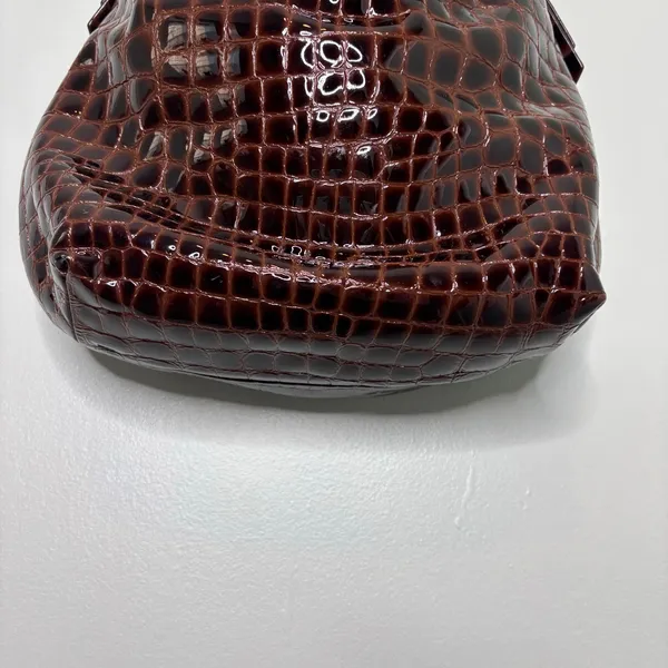 Antonio Melani Brown Patent Leather Croc Embossed Woven Chain Handle Bag - Image 11