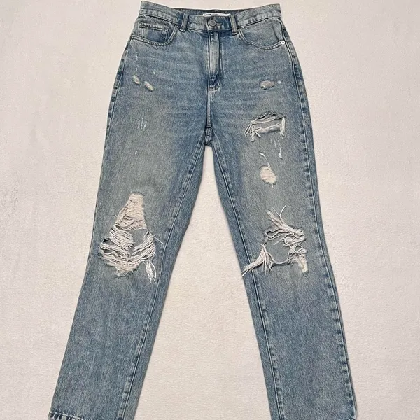 garage denim vintage wash straight leg distressed jeans - Image 3